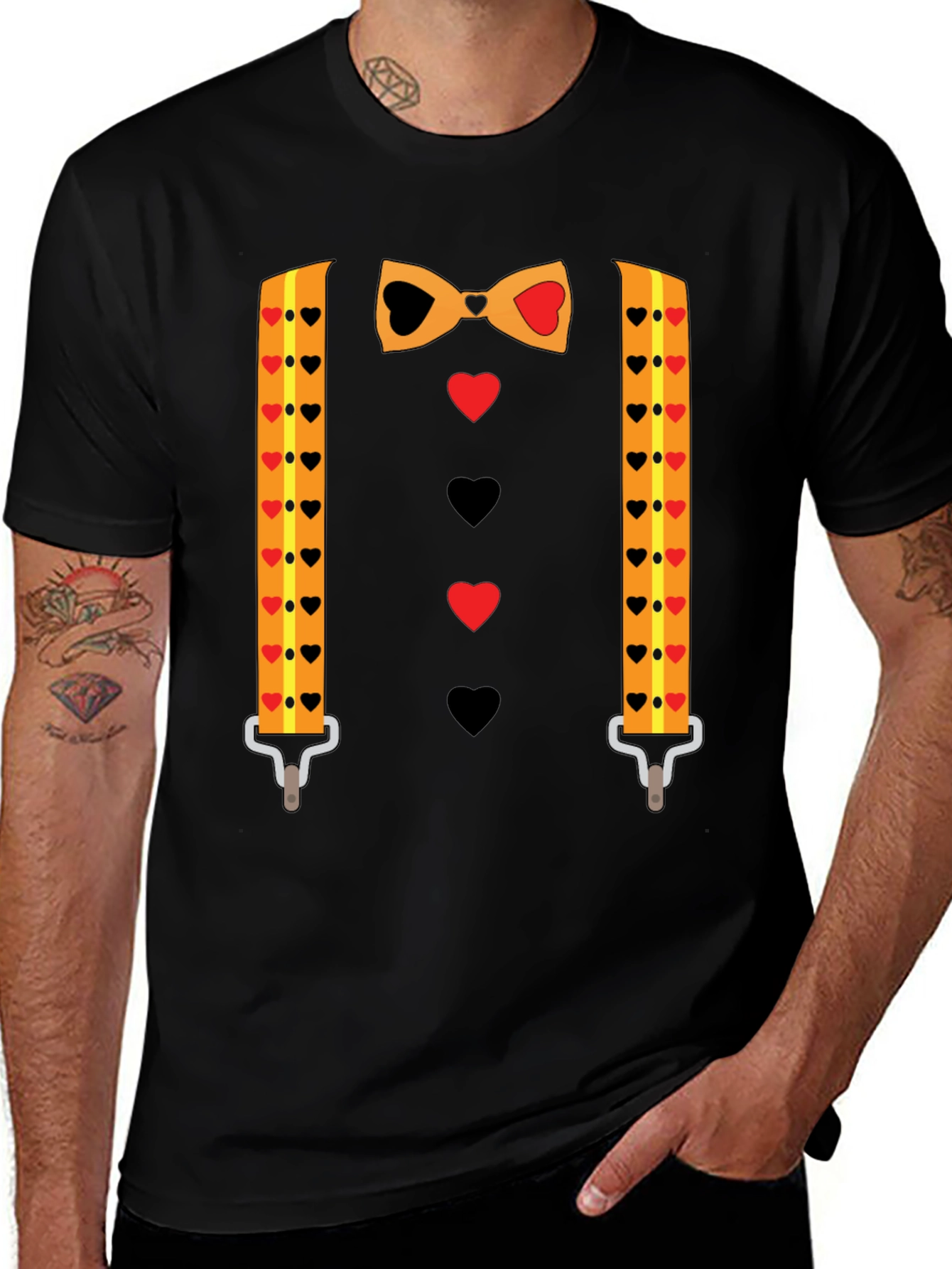 Novelty Valentines Day Suspenders and Bowtie T-Shirt