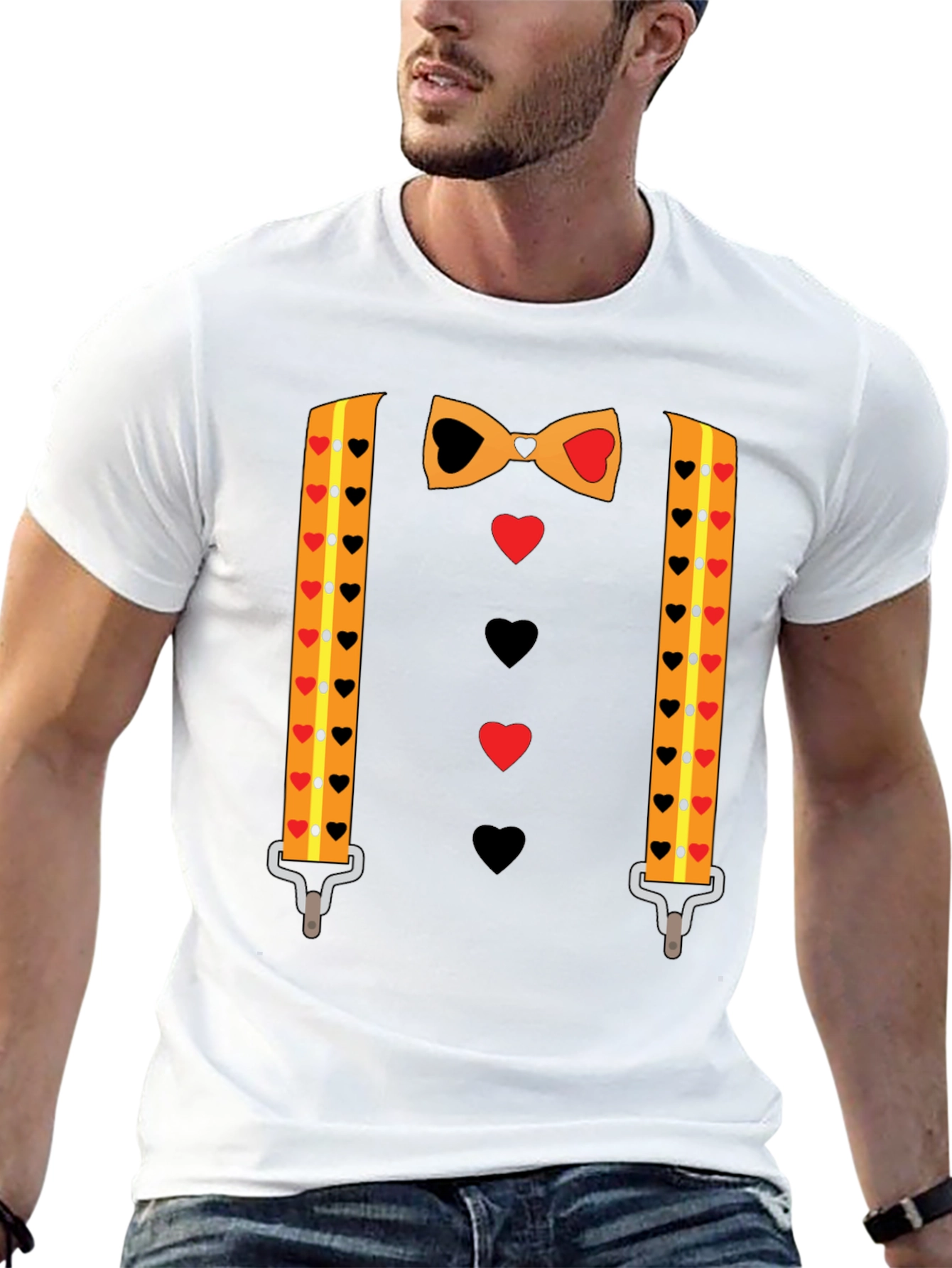 Novelty Valentines Day Suspenders and Bowtie T-Shirt