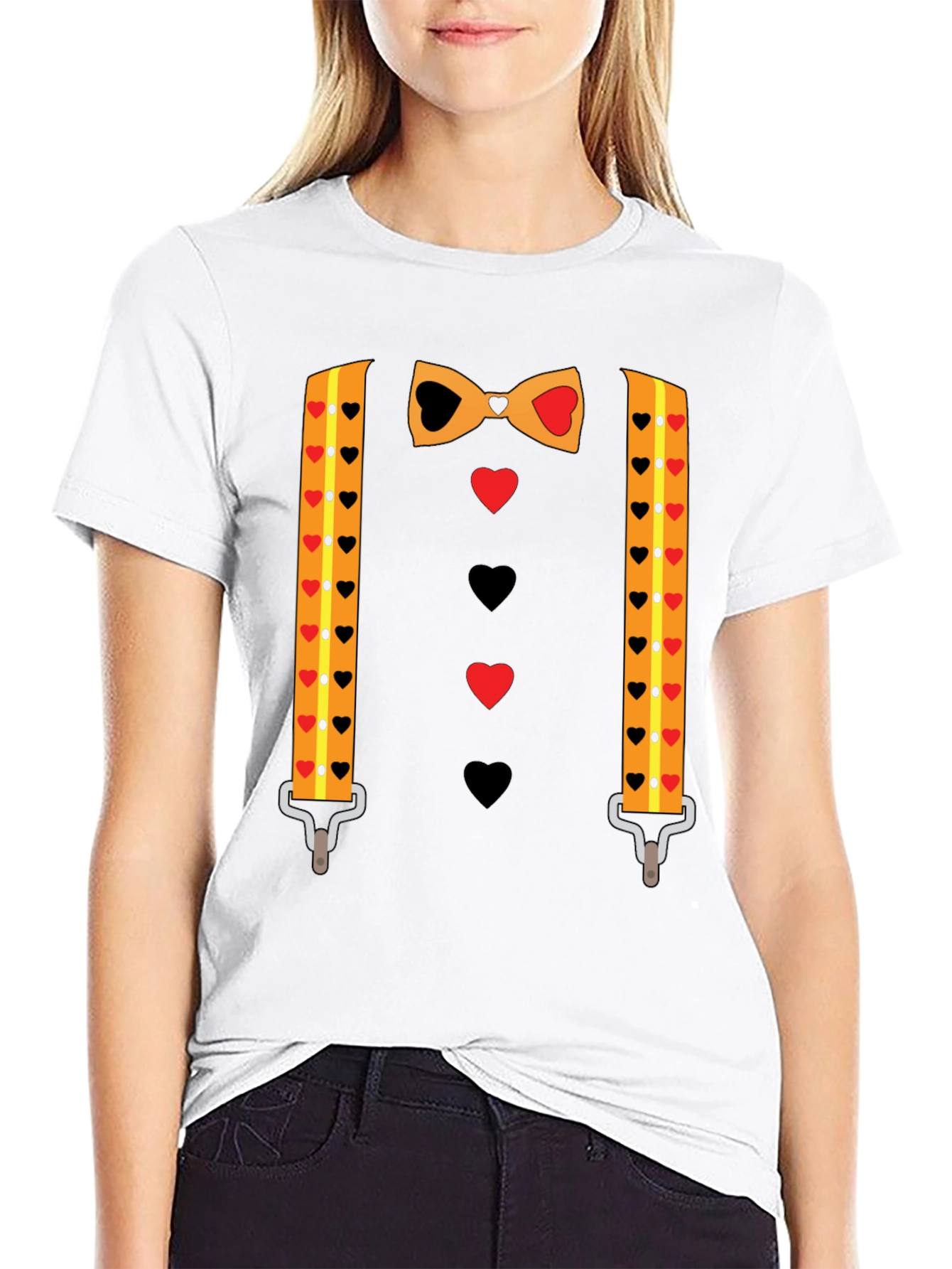 Novelty Valentines Day Suspenders and Bowtie T-Shirt