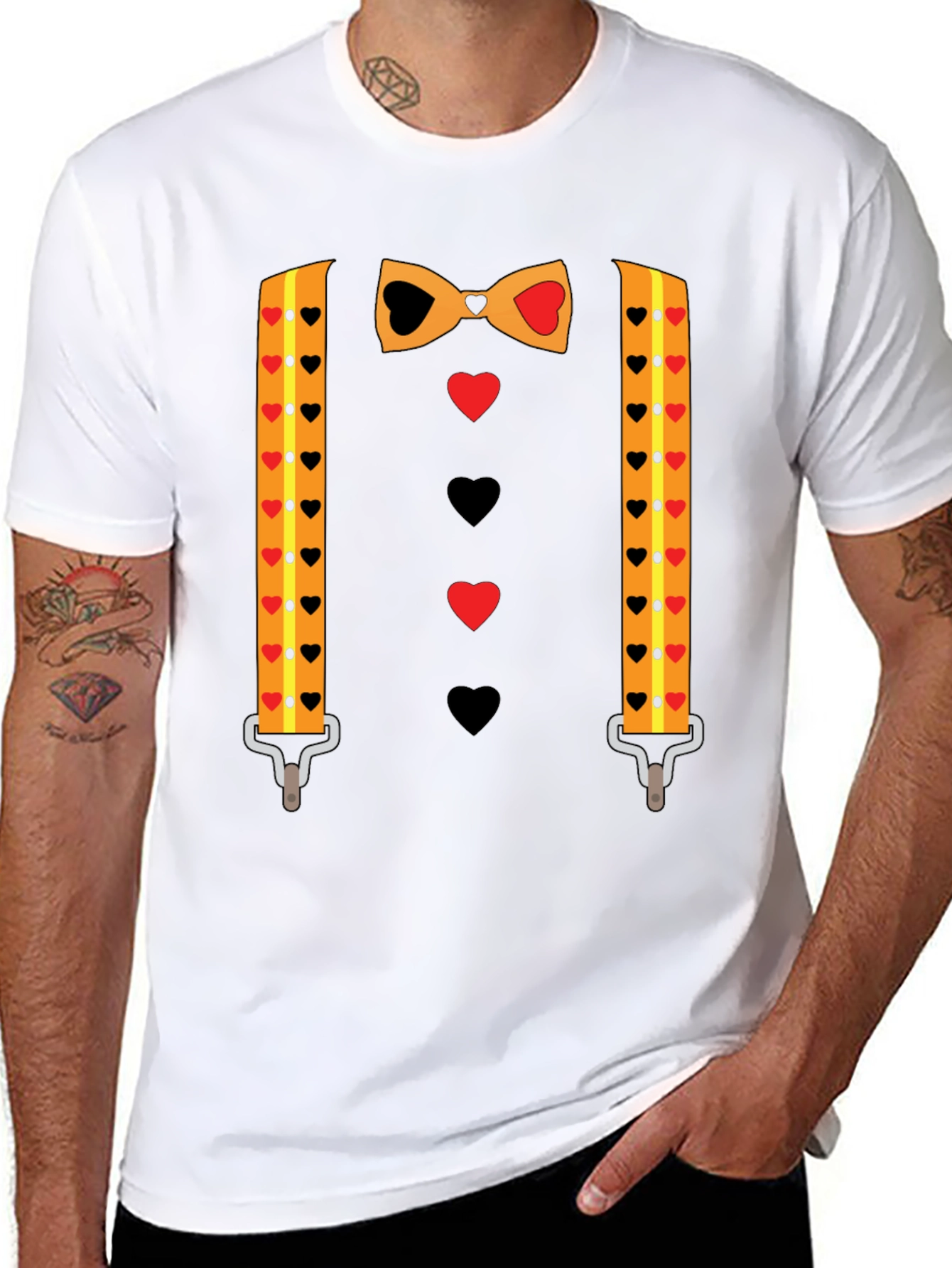 Novelty Valentines Day Suspenders and Bowtie T-Shirt