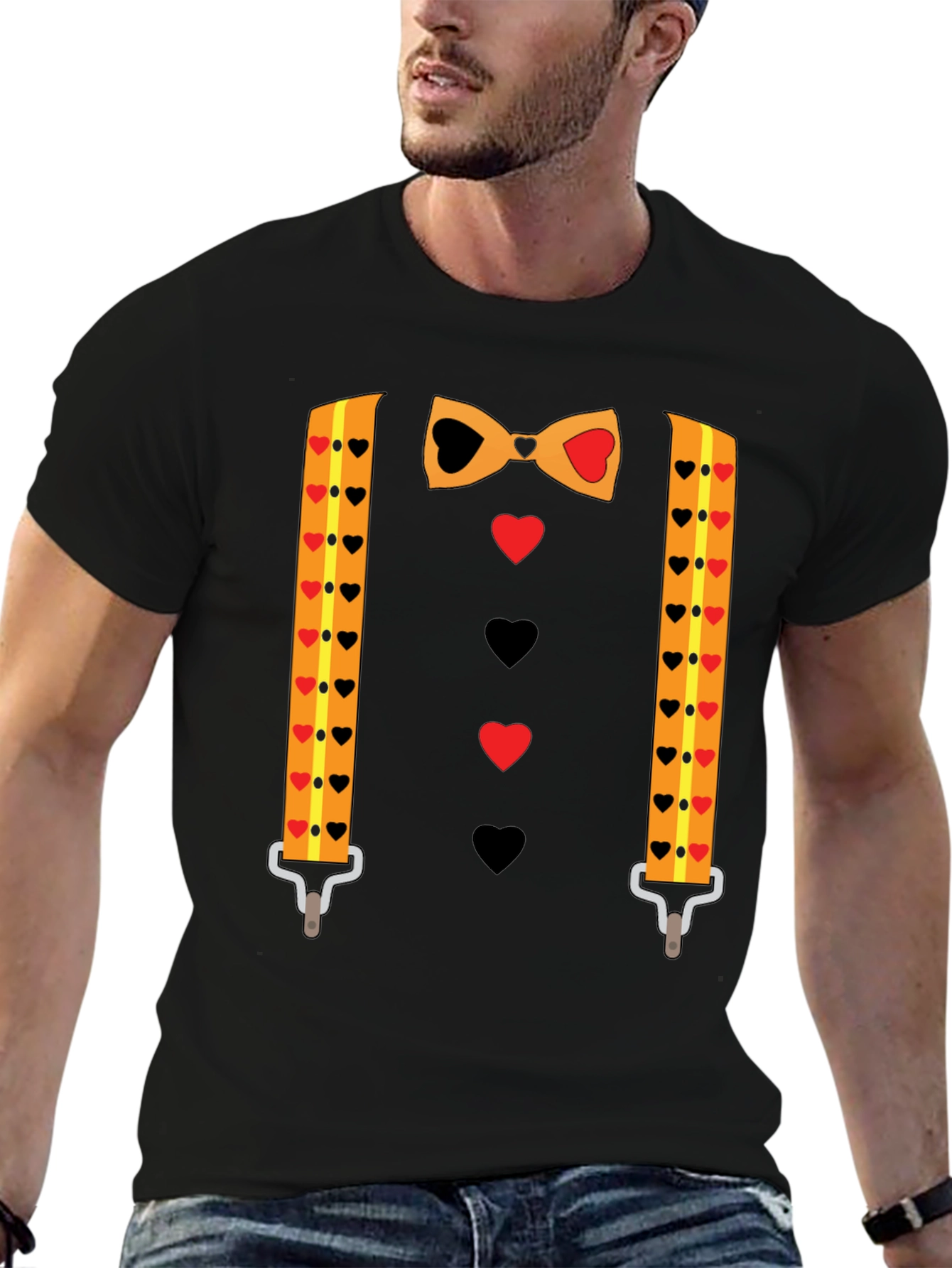 Novelty Valentines Day Suspenders and Bowtie T-Shirt