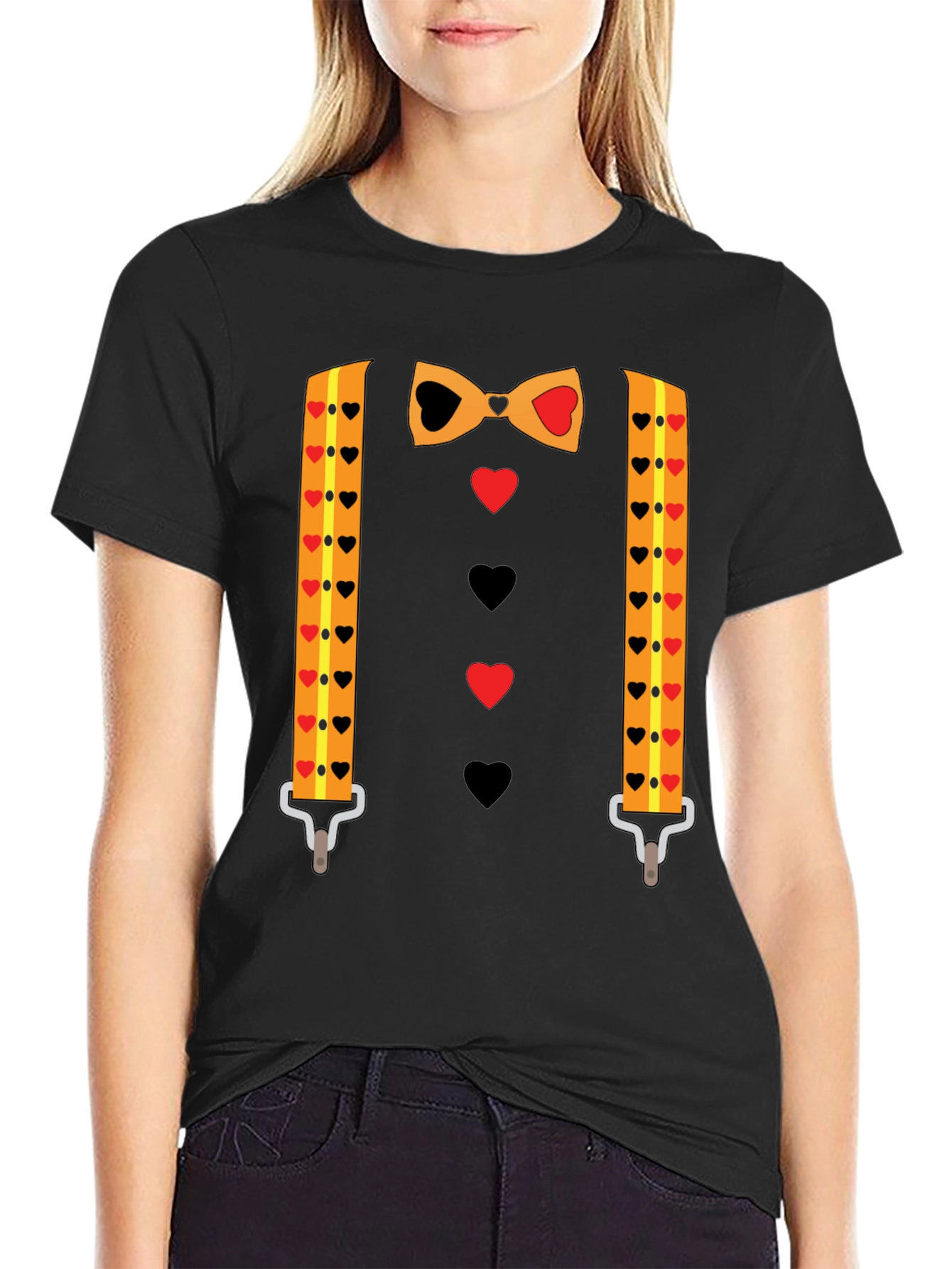 Novelty Valentines Day Suspenders and Bowtie T-Shirt