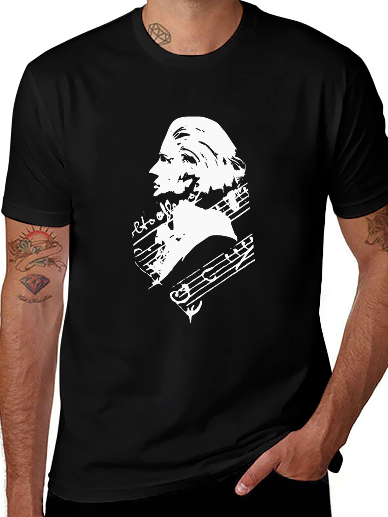 Musical Mozart Graphic T-Shirt - Classic Black