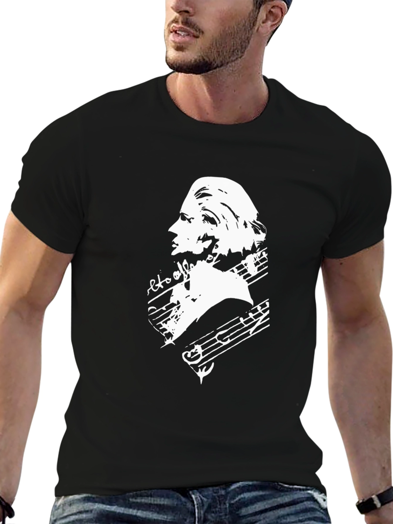 Musical Mozart Graphic T-Shirt - Classic Black