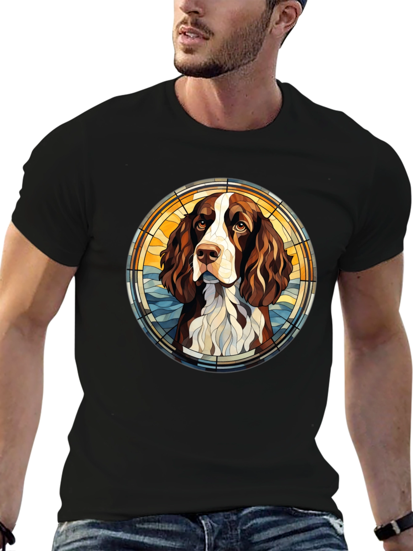Dog Breed Art T-Shirt - Springer Spaniel Stained Glass