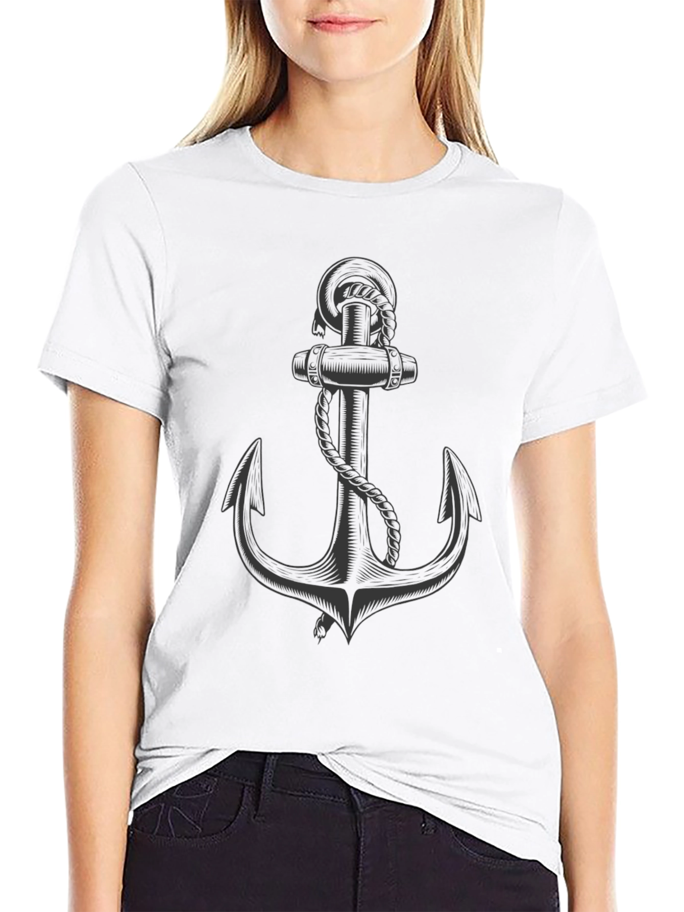 Nautical Anchor Graphic Tee - Classic Black