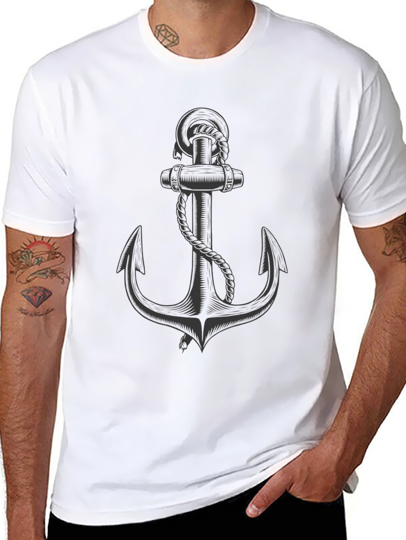 Nautical Anchor Graphic Tee - Classic Black
