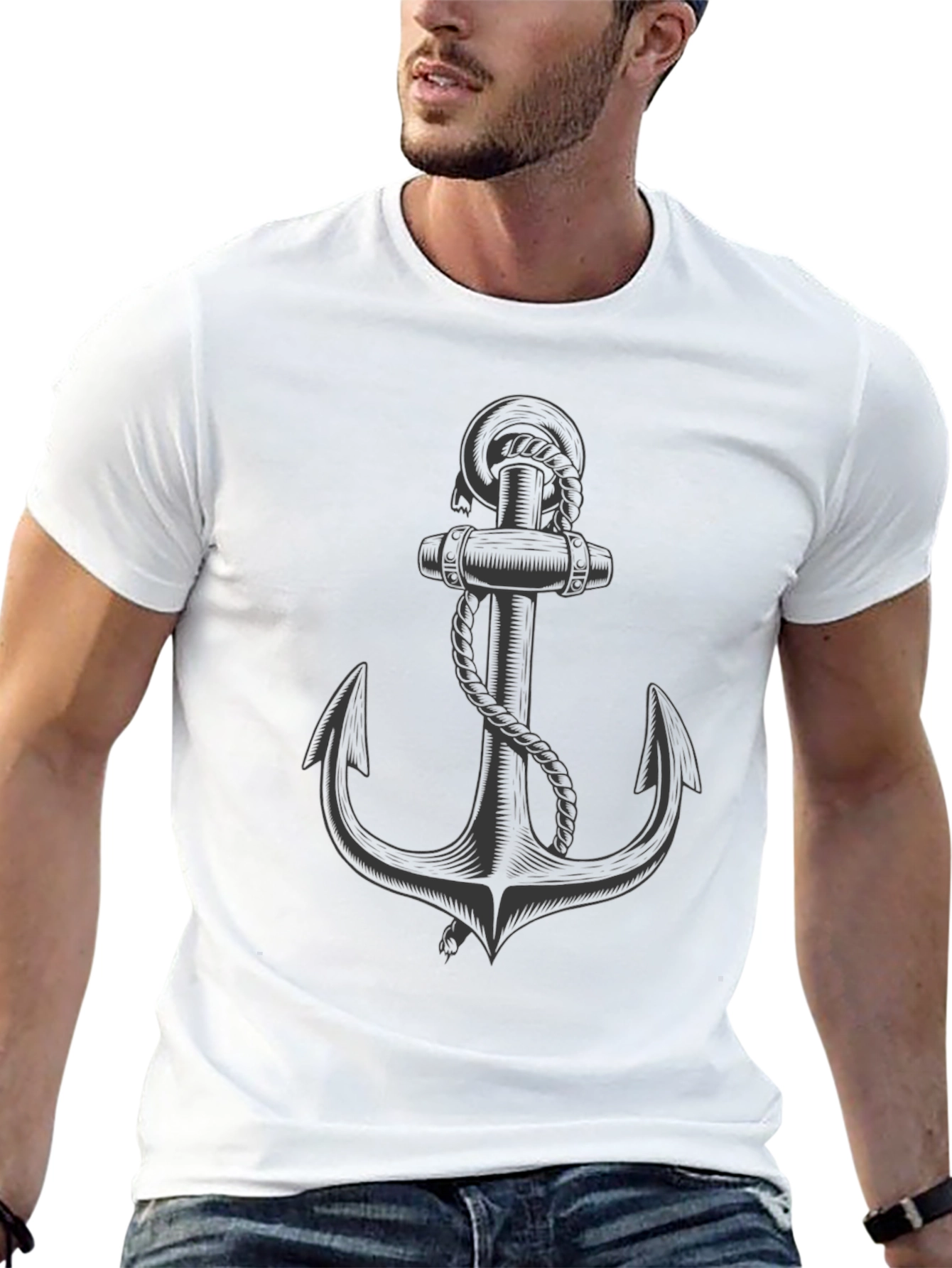 Nautical Anchor Graphic Tee - Classic Black