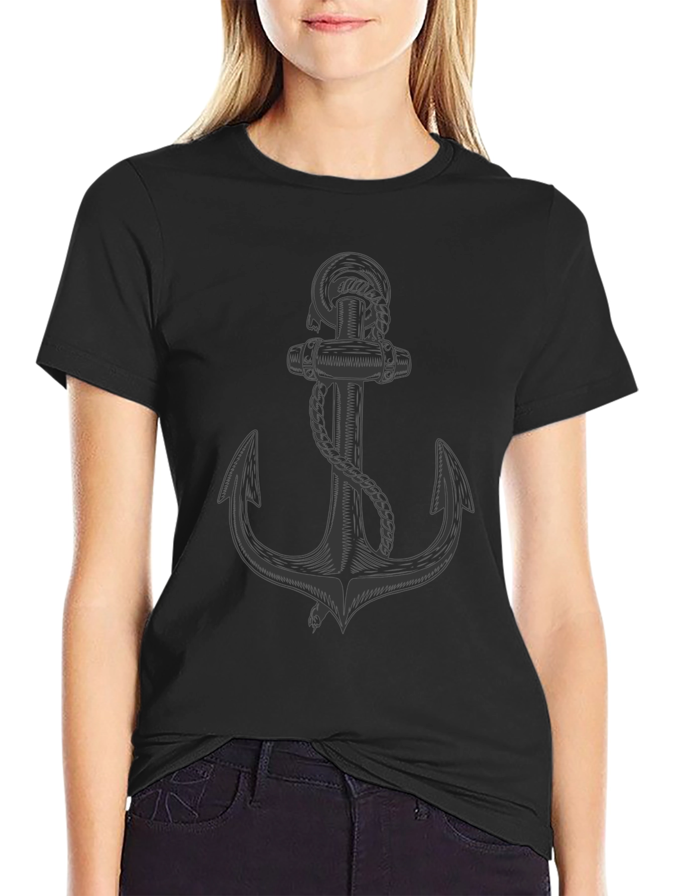 Nautical Anchor Graphic Tee - Classic Black