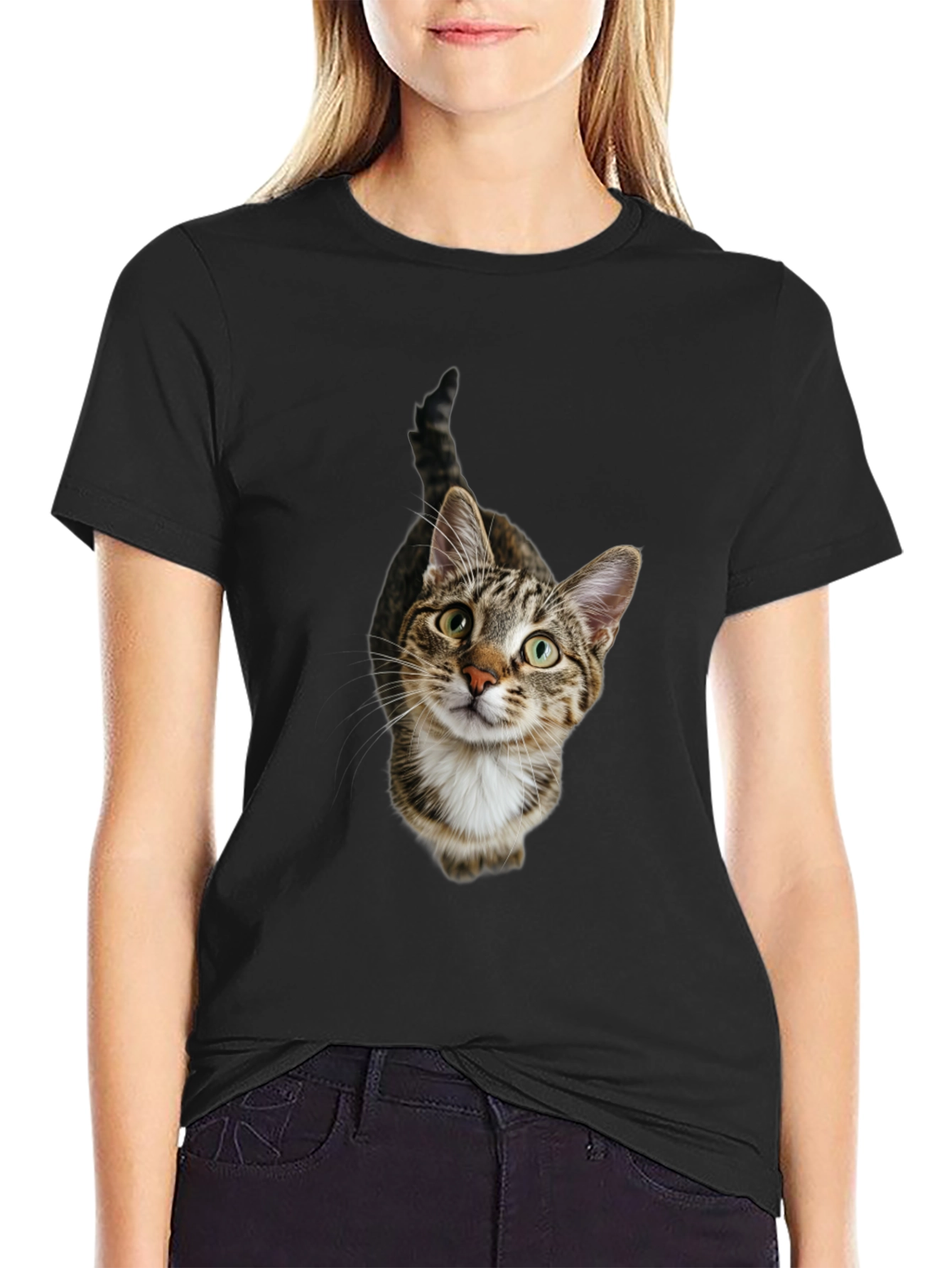 Tabby Cat Graphic Tee -  Unisex Black T-Shirt