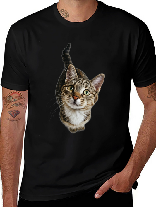 Tabby Cat Graphic Tee -  Unisex Black T-Shirt