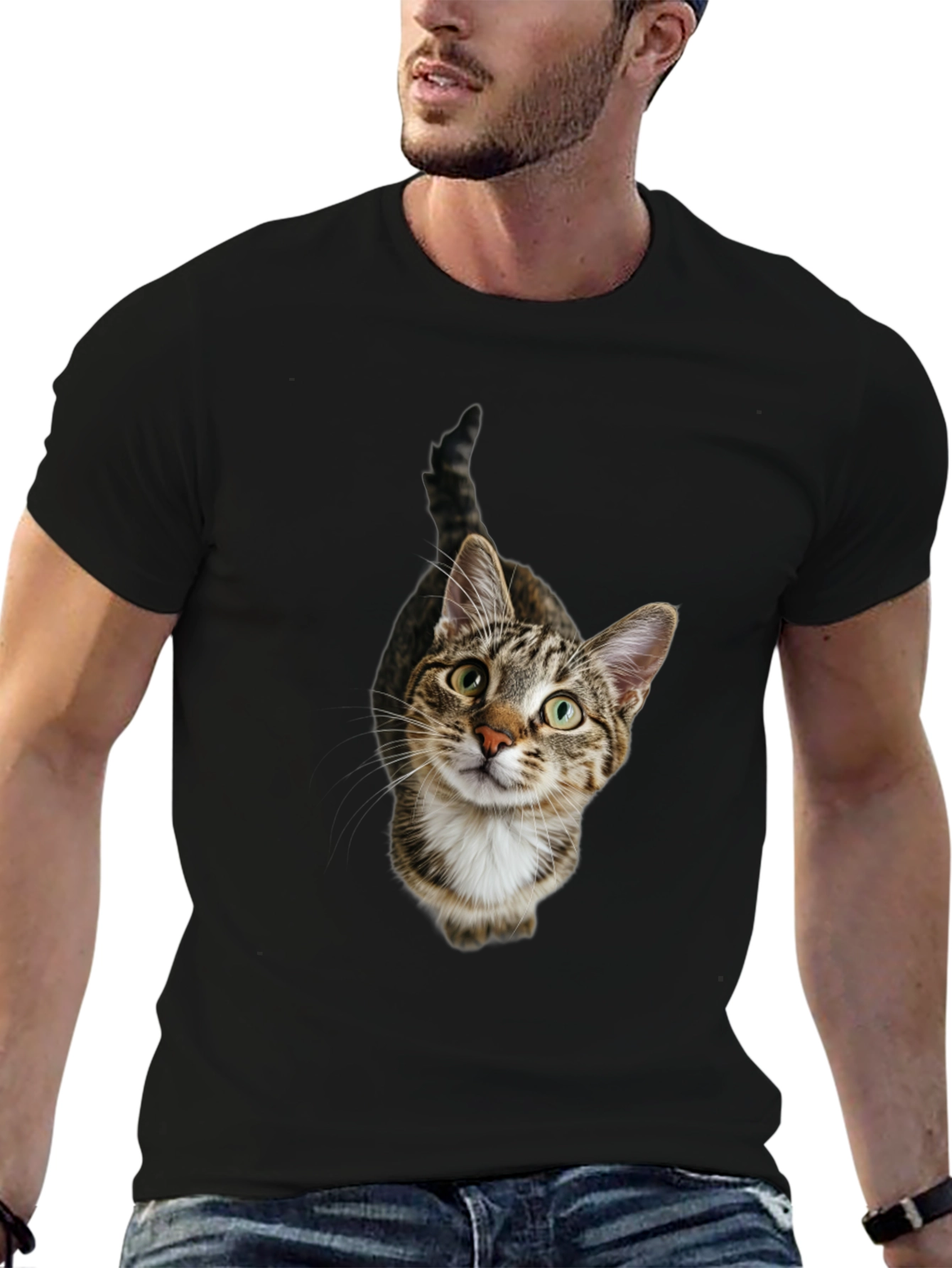 Tabby Cat Graphic Tee -  Unisex Black T-Shirt