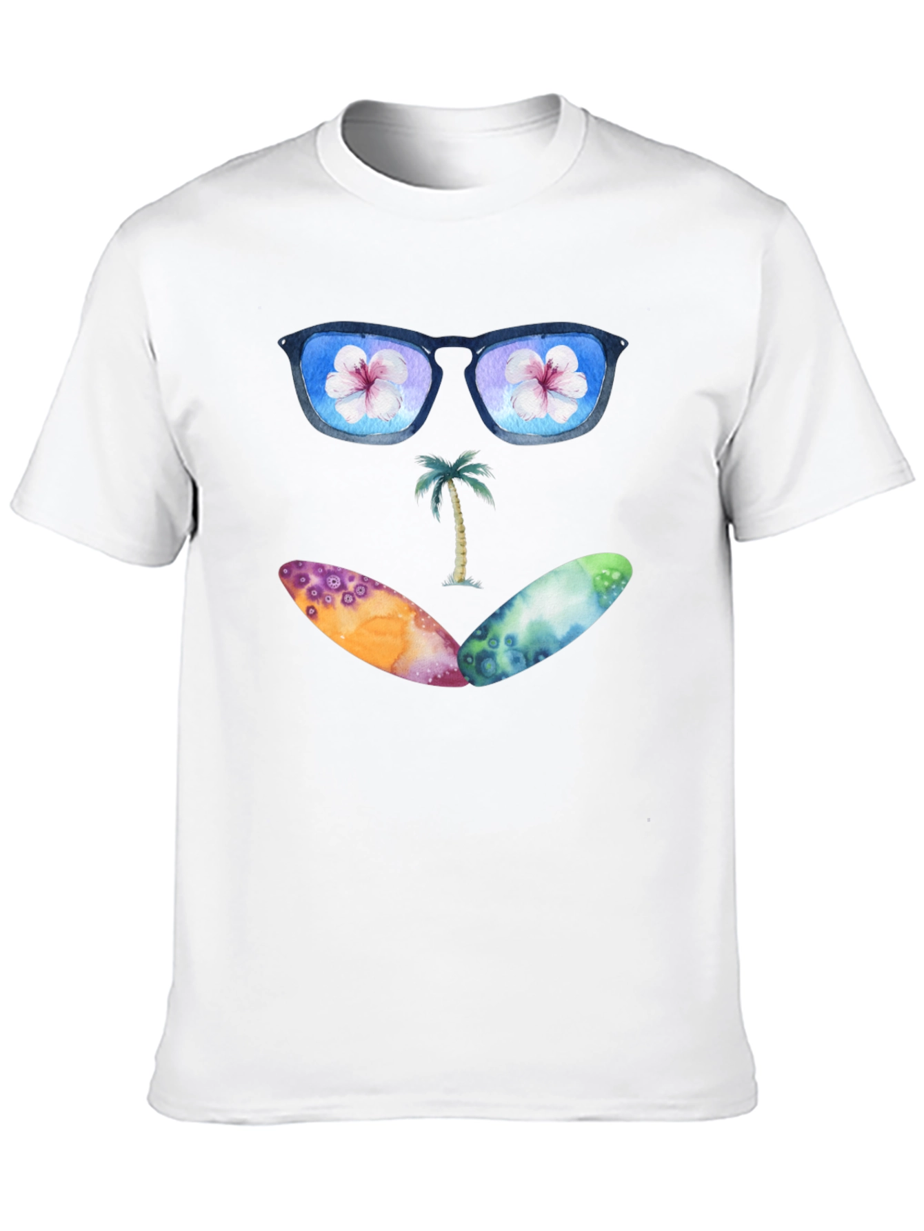 Beach Vibes Graphic Tee - Sunglasses & Surfboards Design