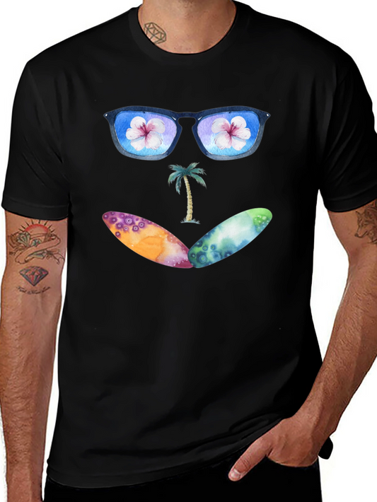 Beach Vibes Graphic Tee - Sunglasses & Surfboards Design