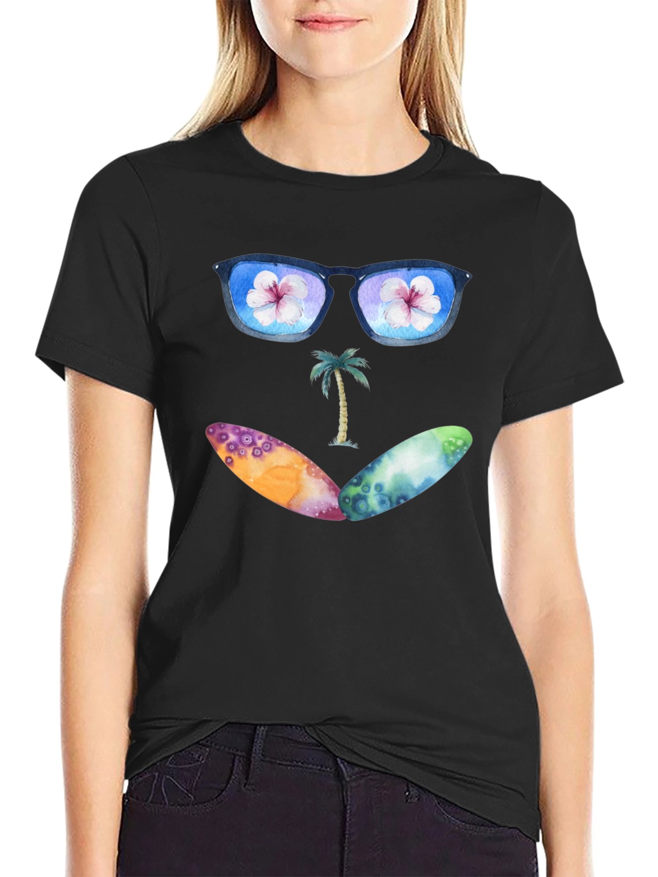 Beach Vibes Graphic Tee - Sunglasses & Surfboards Design