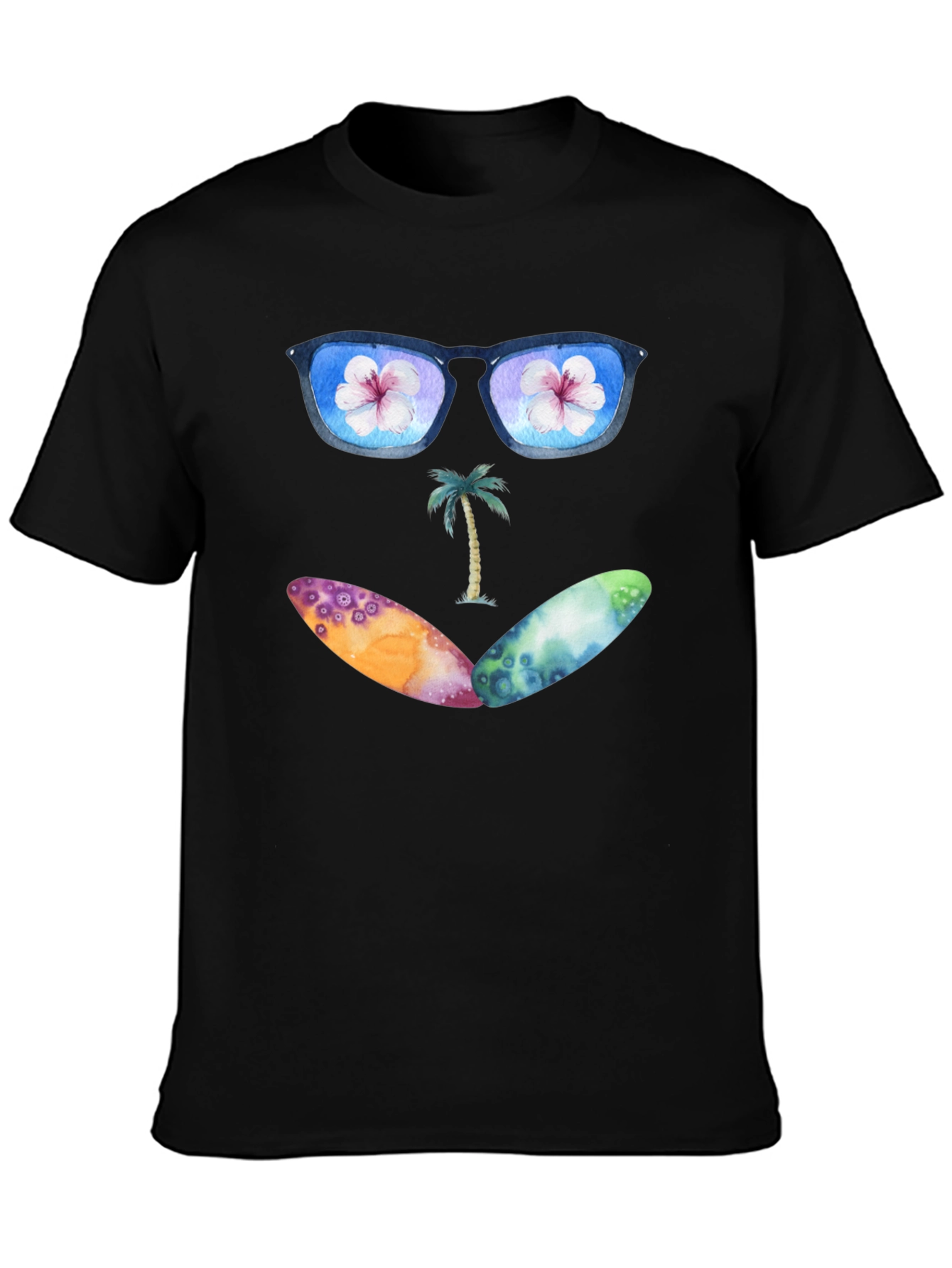 Beach Vibes Graphic Tee - Sunglasses & Surfboards Design