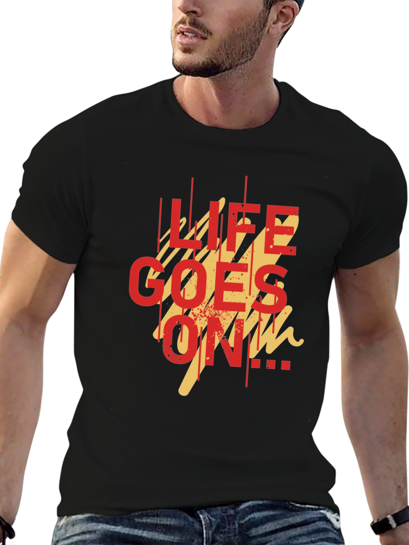 Life Goes On Graphic Tee - Black Casual T-Shirt