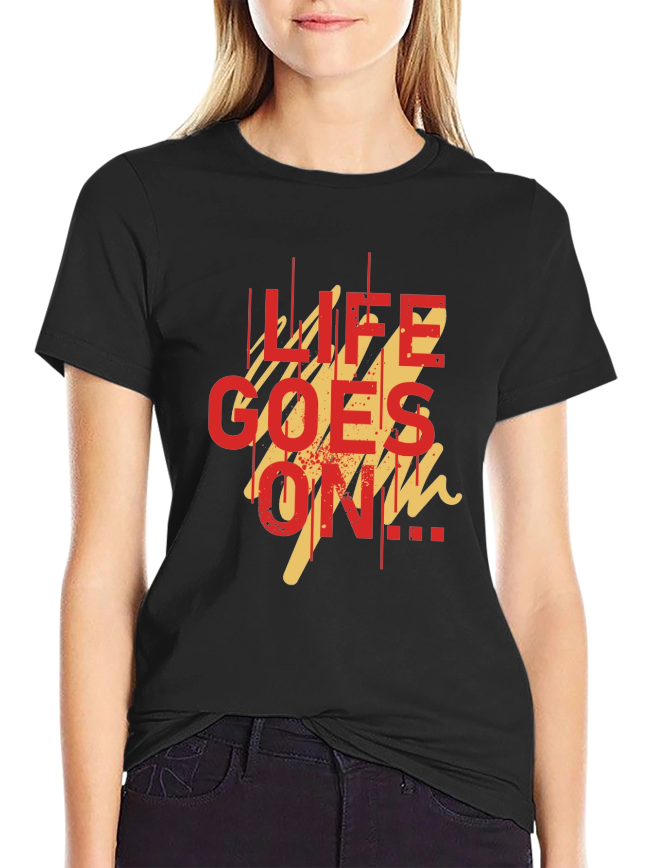 Life Goes On Graphic Tee - Black Casual T-Shirt