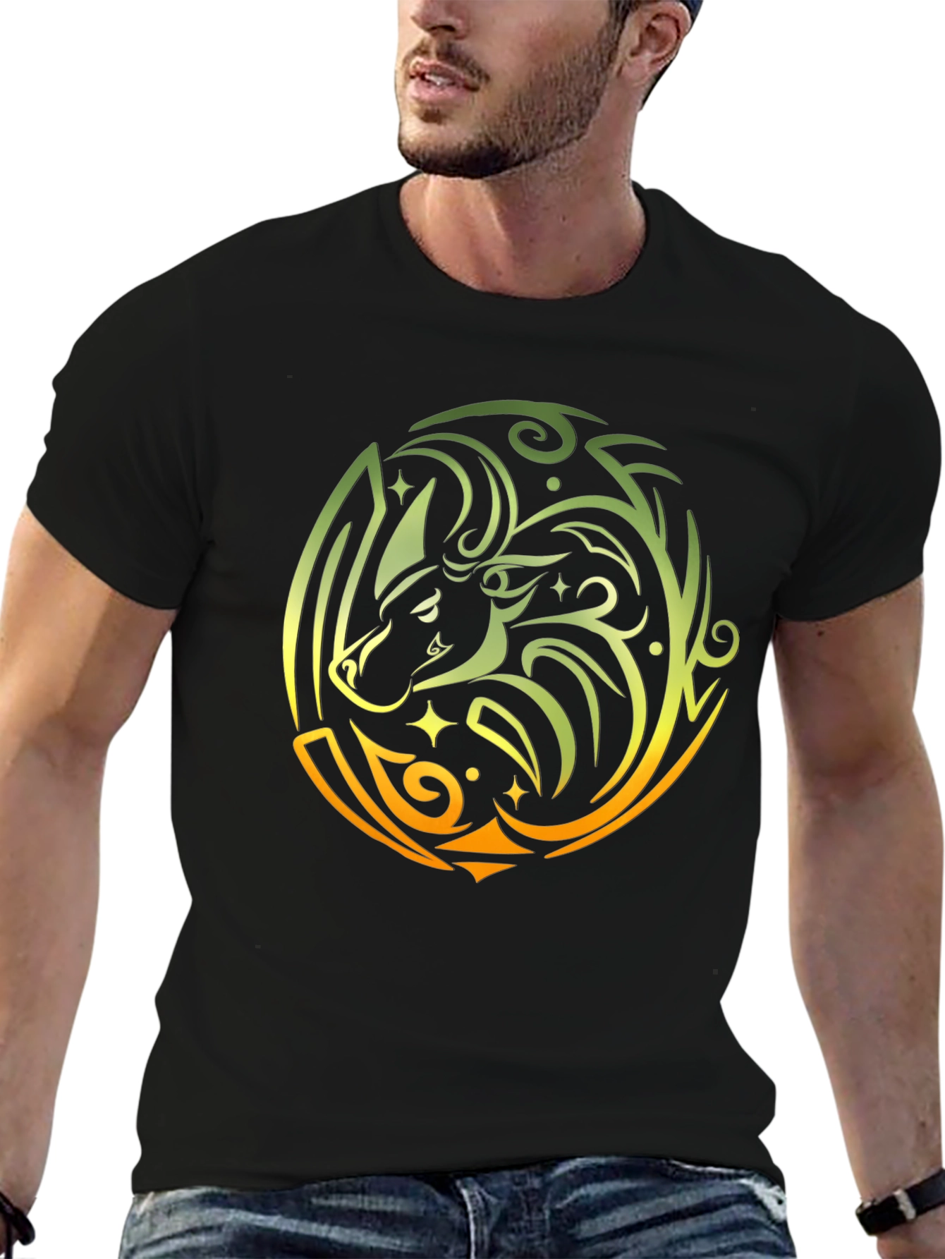 Tribal Bull Graphic Black T-Shirt