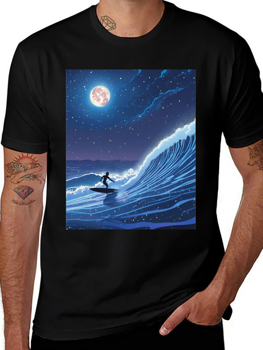 Surfer Moonlight Wave Graphic Tee