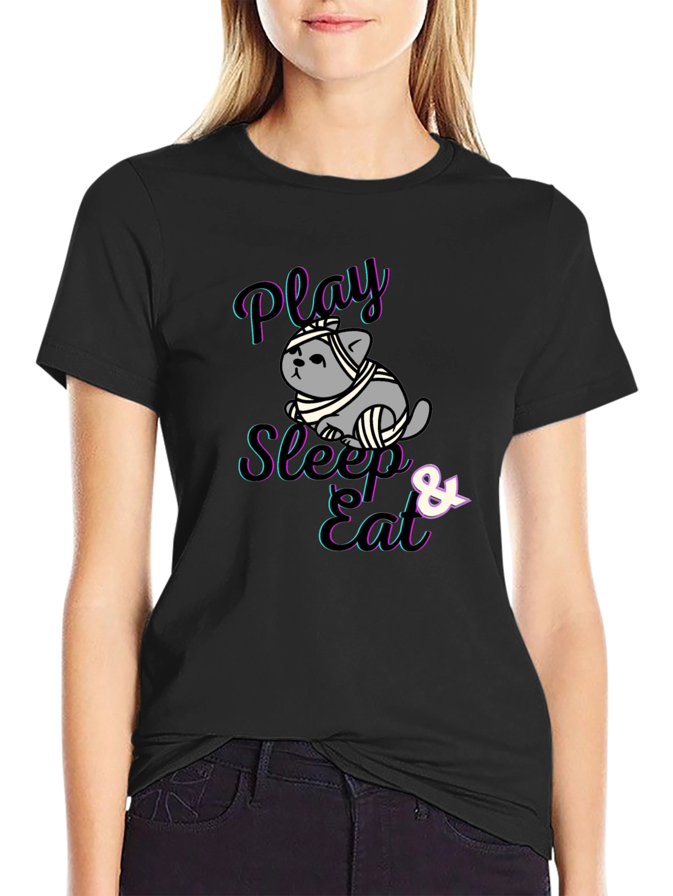 Play Sleep Eat Funny Cat T-Shirt