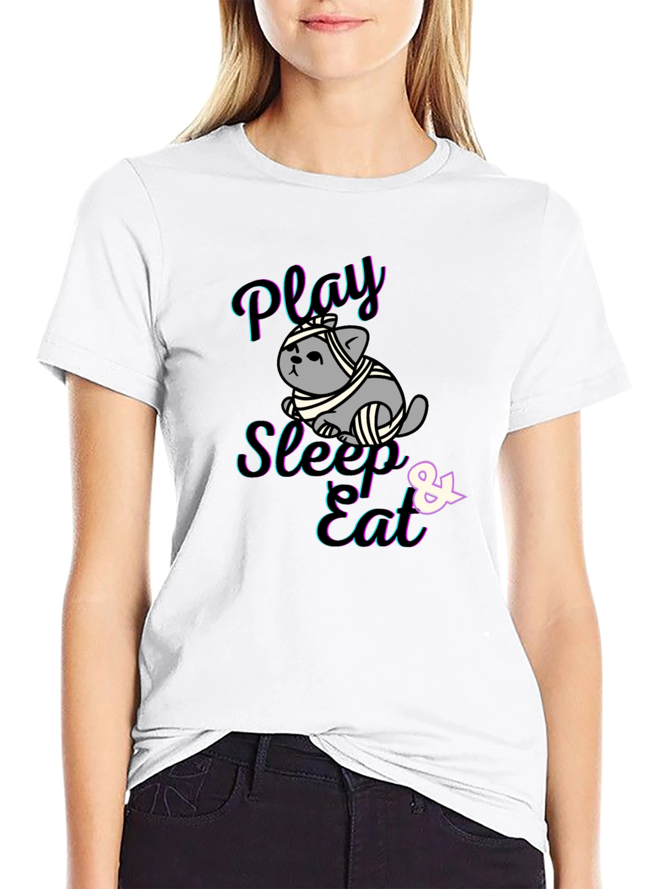 Play Sleep Eat Funny Cat T-Shirt