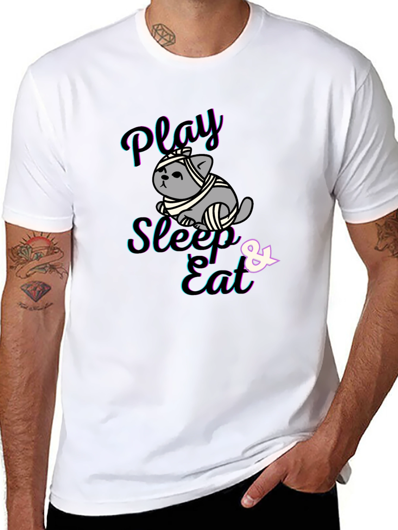 Play Sleep Eat Funny Cat T-Shirt