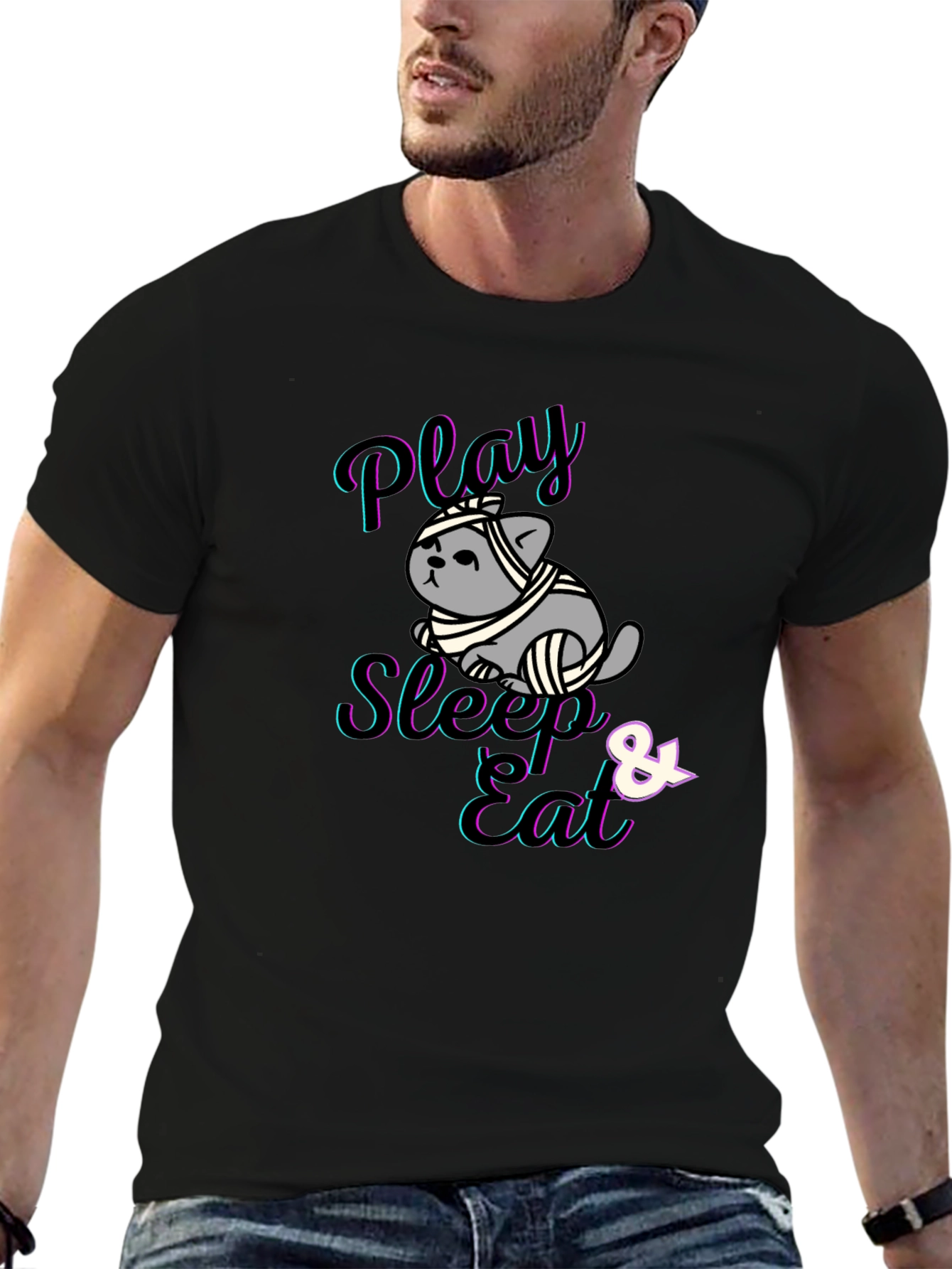 Play Sleep Eat Funny Cat T-Shirt