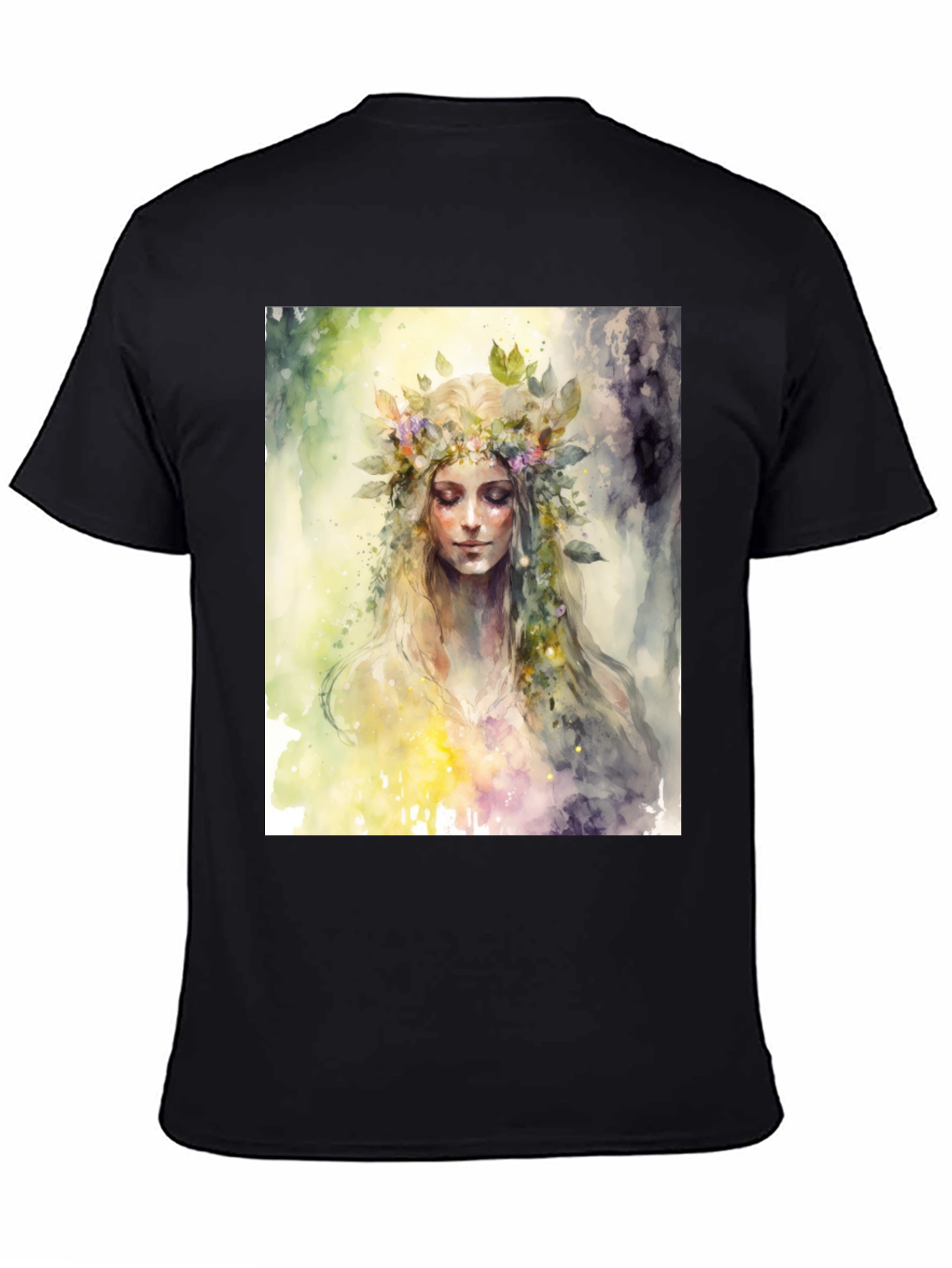 Floral Goddess Graphic Tee - Black Cotton Blend
