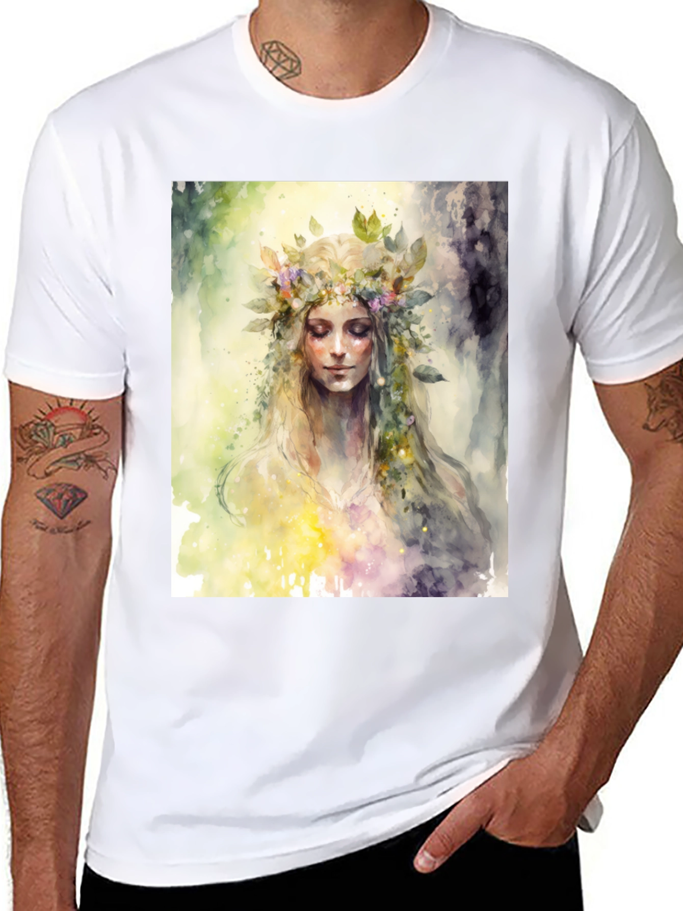 Floral Goddess Graphic Tee - Black Cotton Blend