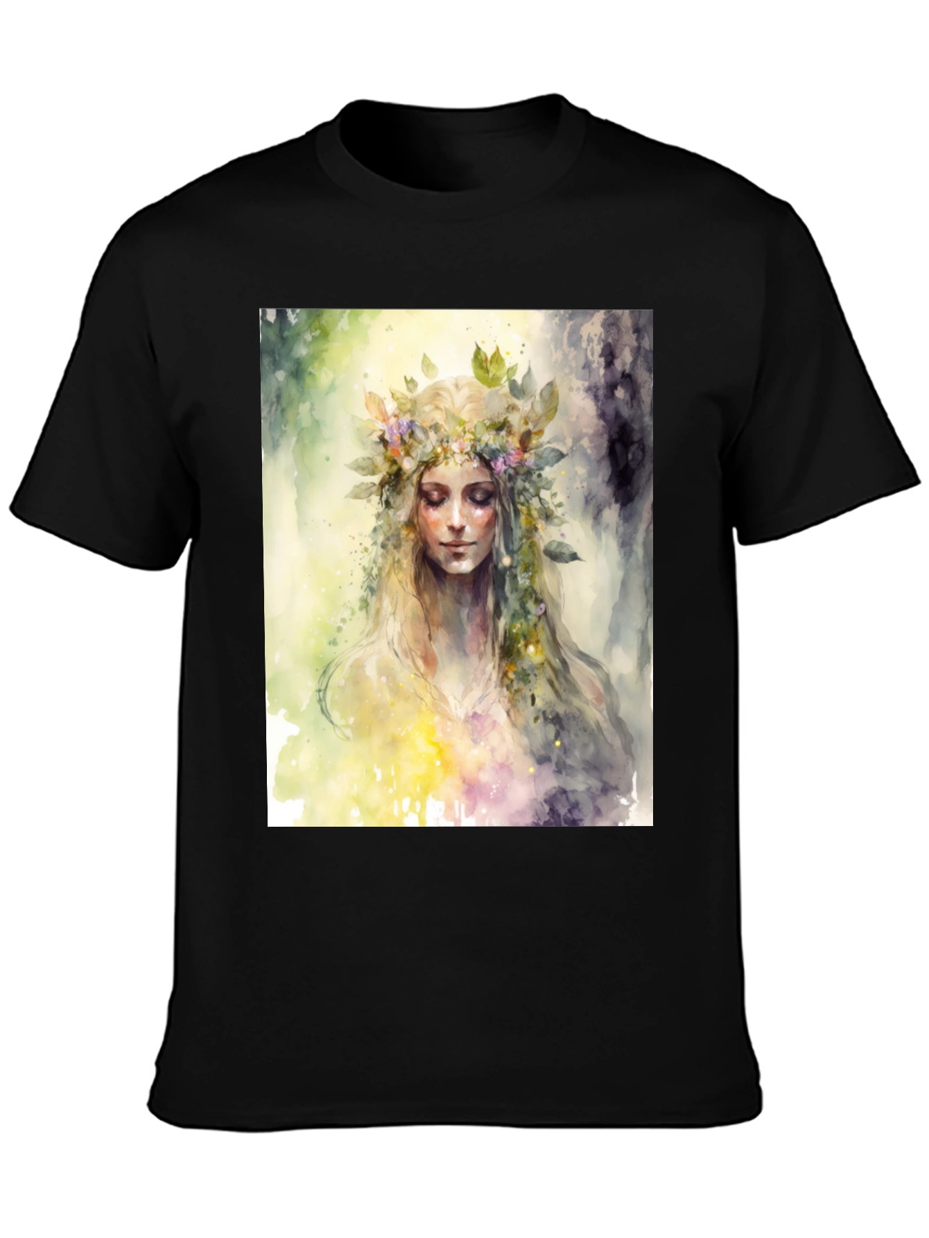 Floral Goddess Graphic Tee - Black Cotton Blend