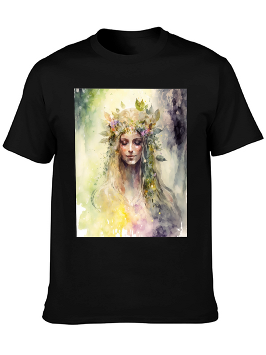 Floral Goddess Graphic Tee - Black Cotton Blend