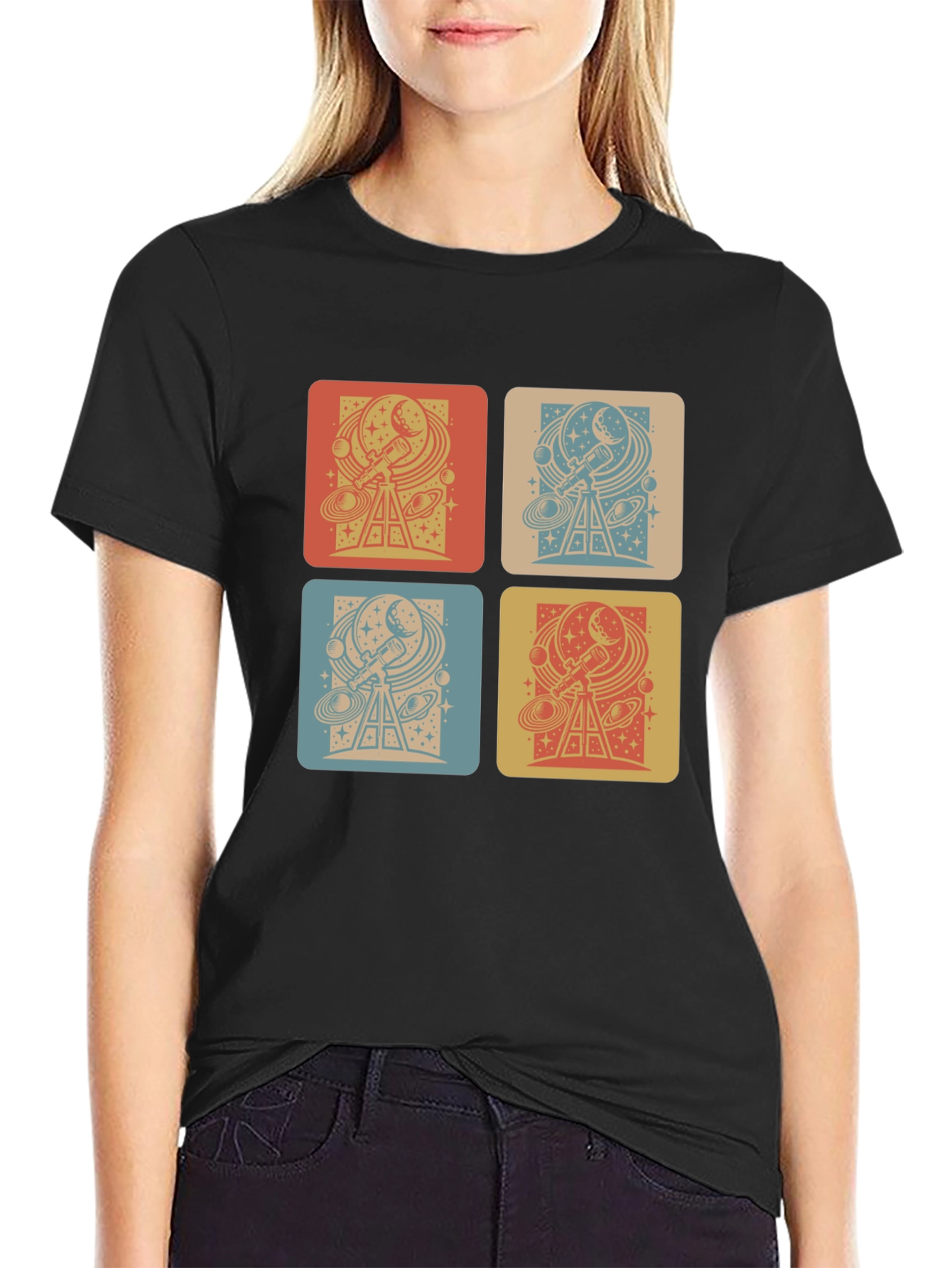 Retro Telescope Graphic T-Shirt - Black