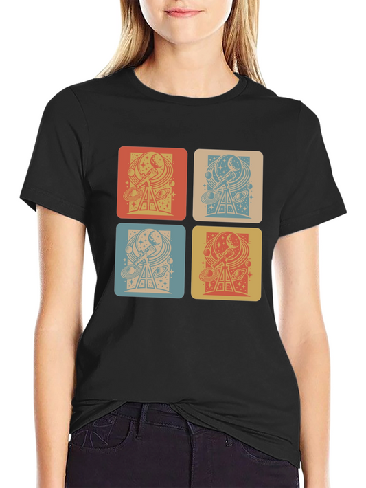 Retro Telescope Graphic T-Shirt - Black