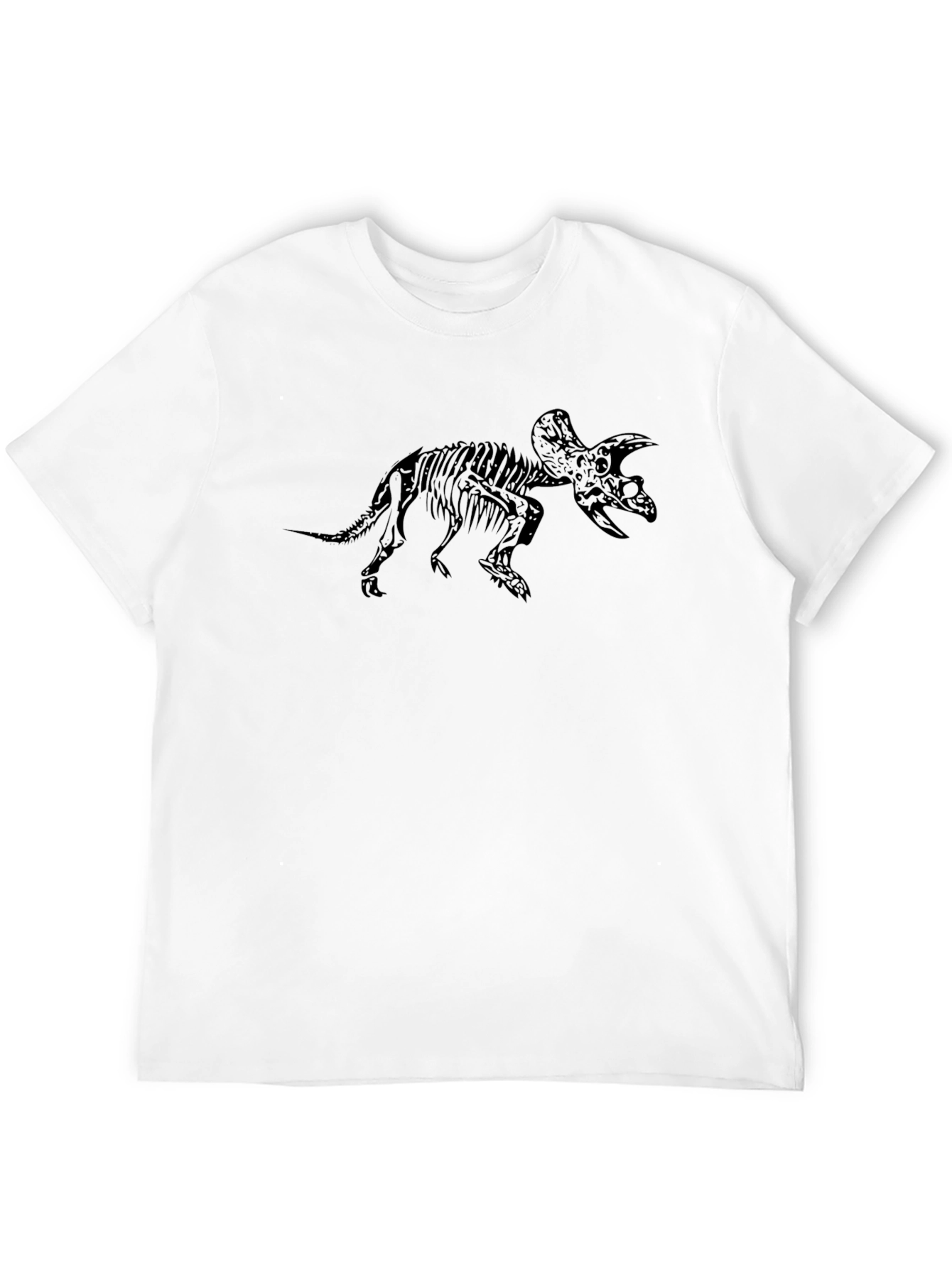Black T-Shirt with Triceratops Skeleton Print