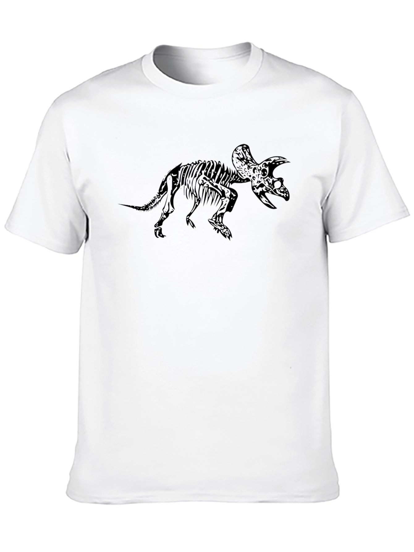 Black T-Shirt with Triceratops Skeleton Print