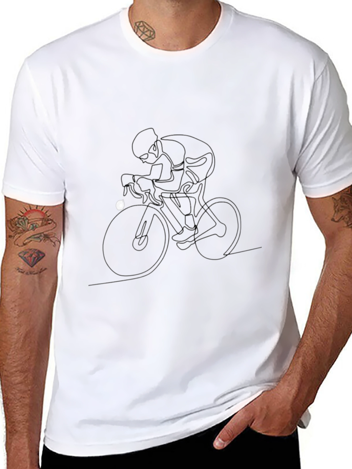 Cycling Line Art Black T-Shirt