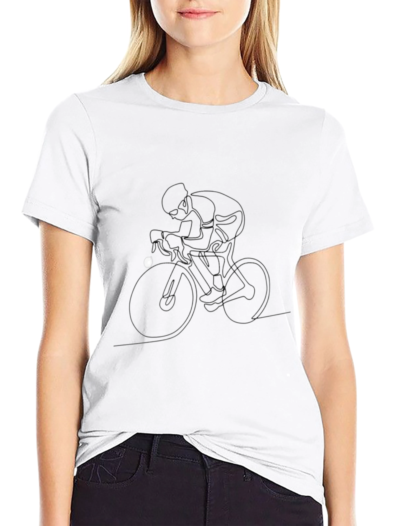 Cycling Line Art Black T-Shirt