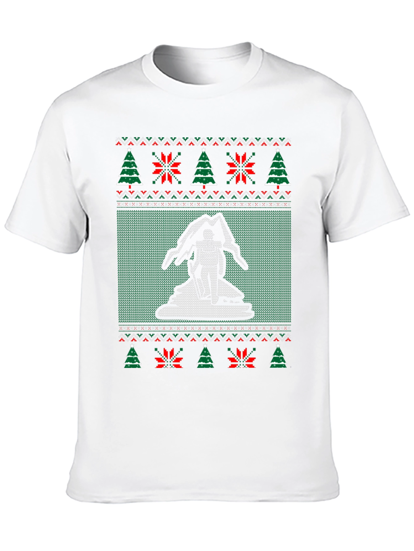 Novelty Christmas Bigfoot Sweater Pattern T-Shirt