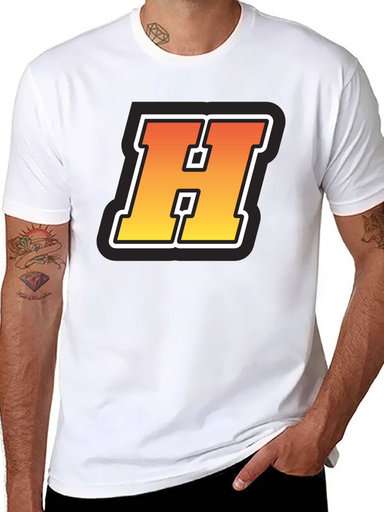 Retro H Letter Black T-Shirt
