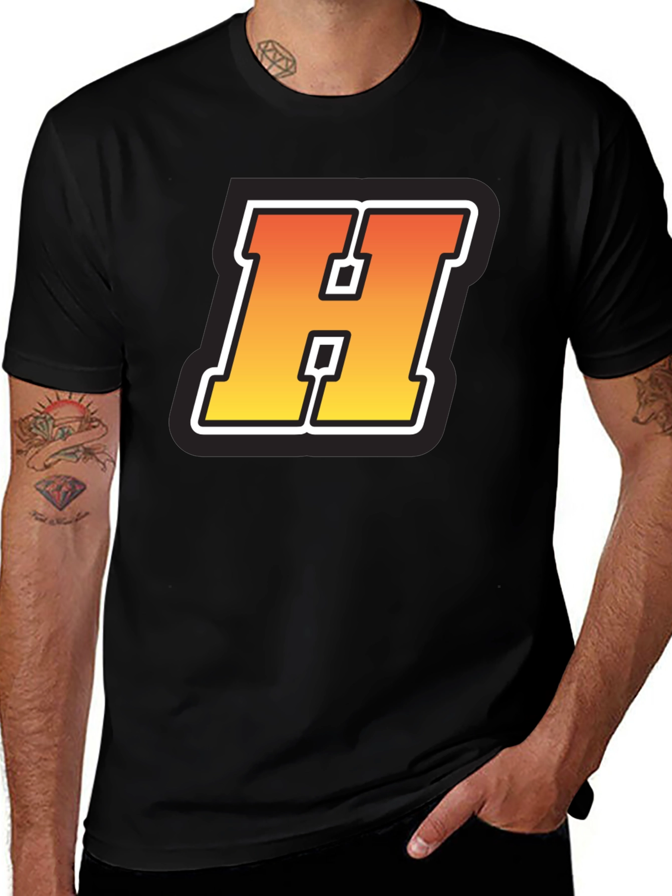 Retro H Letter Black T-Shirt