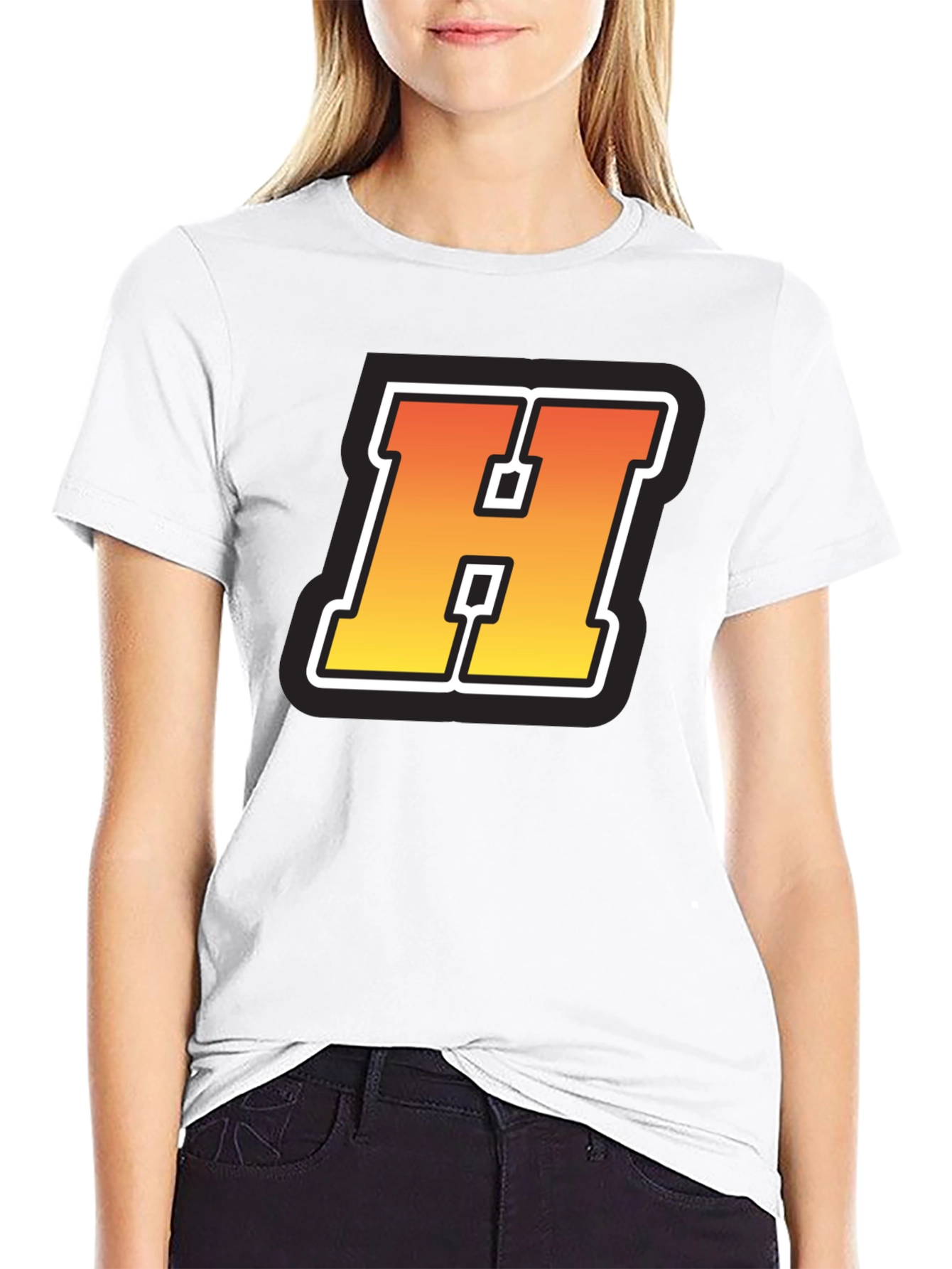 Retro H Letter Black T-Shirt