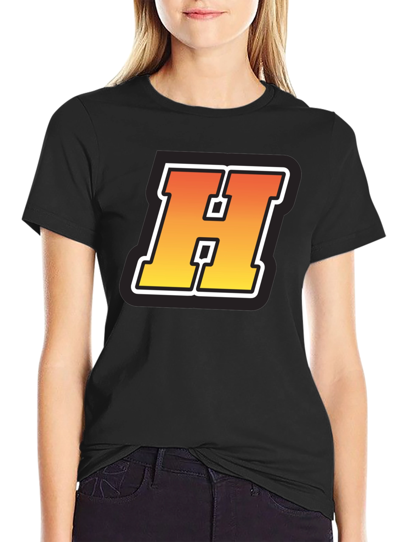 Retro H Letter Black T-Shirt