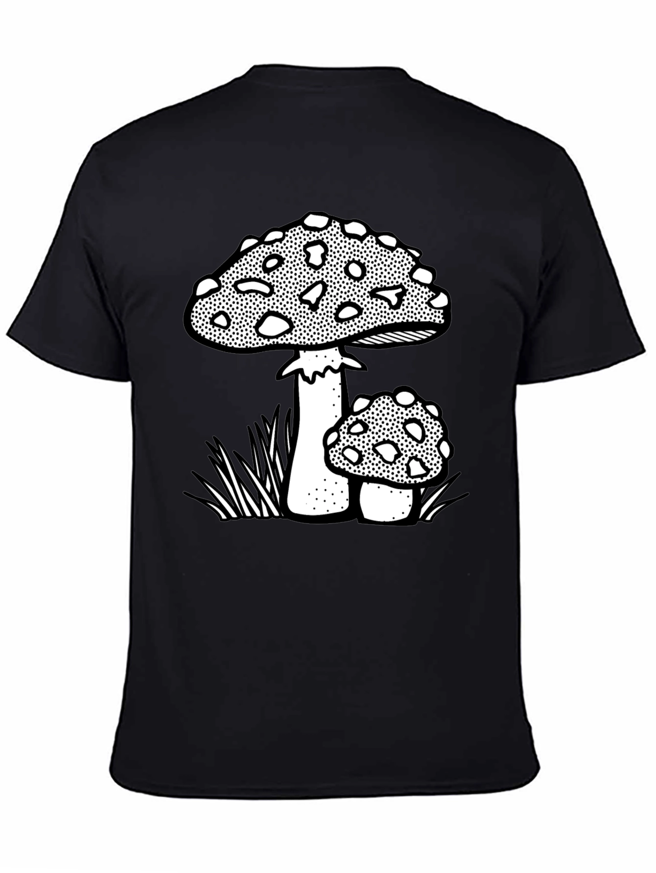 Funky Mushroom Graphic Tee - Black Cotton Blend