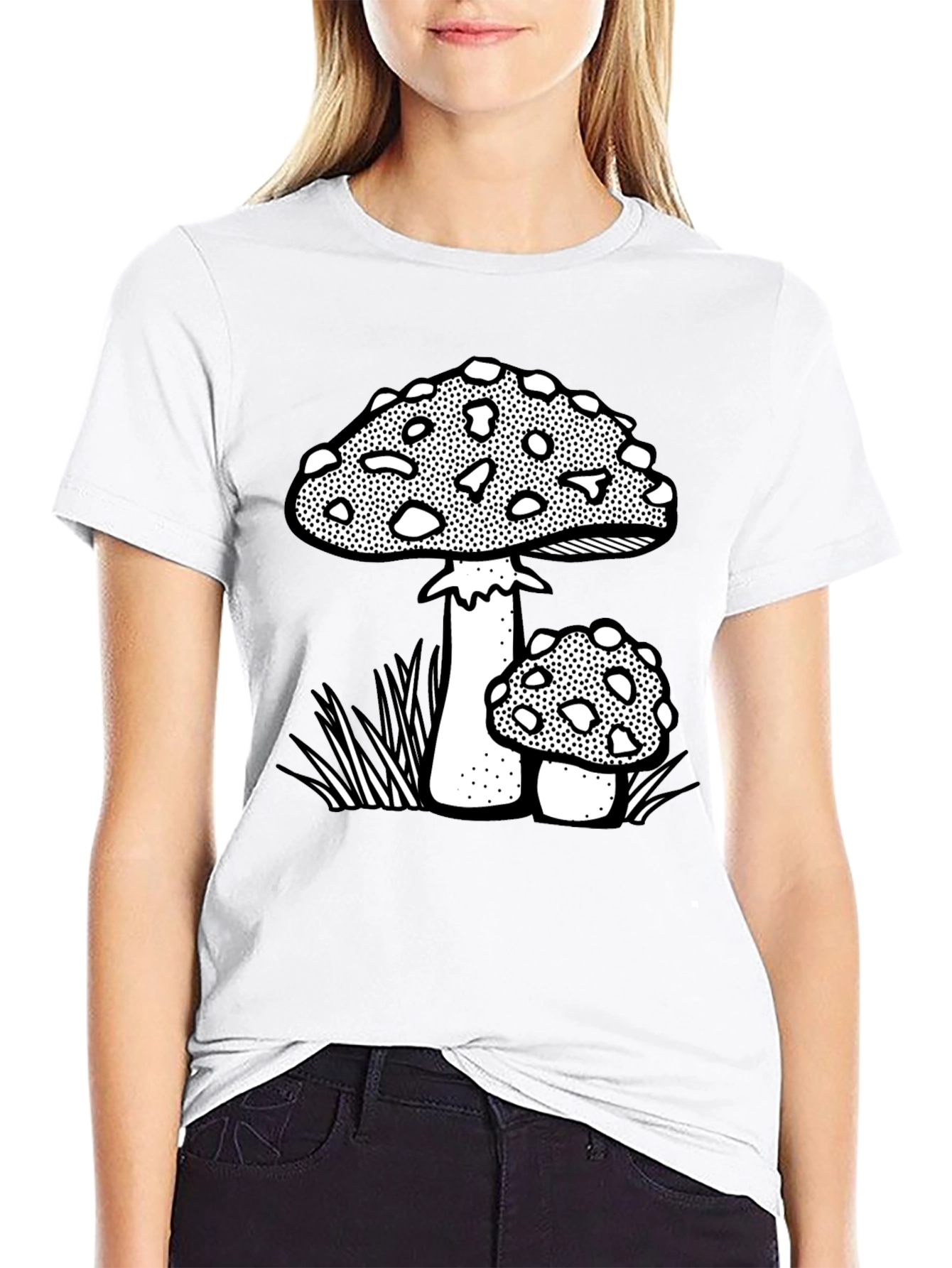 Funky Mushroom Graphic Tee - Black Cotton Blend