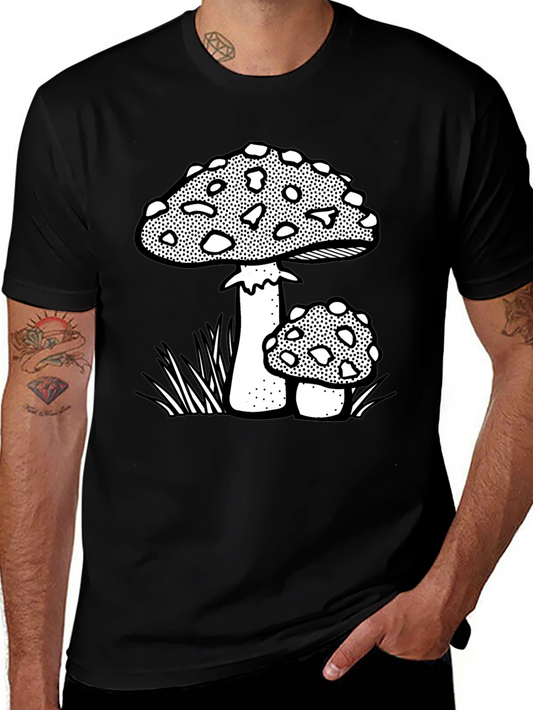 Funky Mushroom Graphic Tee - Black Cotton Blend