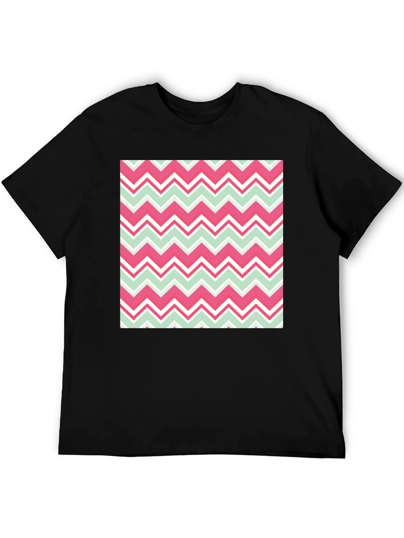 Chevron Pattern T-Shirt - Black Crew Neck Tee