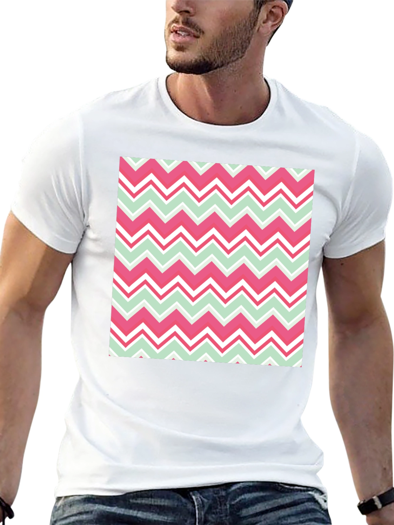 Chevron Pattern T-Shirt - Black Crew Neck Tee