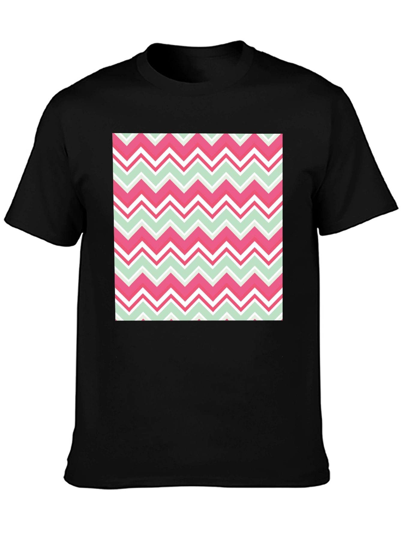 Chevron Pattern T-Shirt - Black Crew Neck Tee
