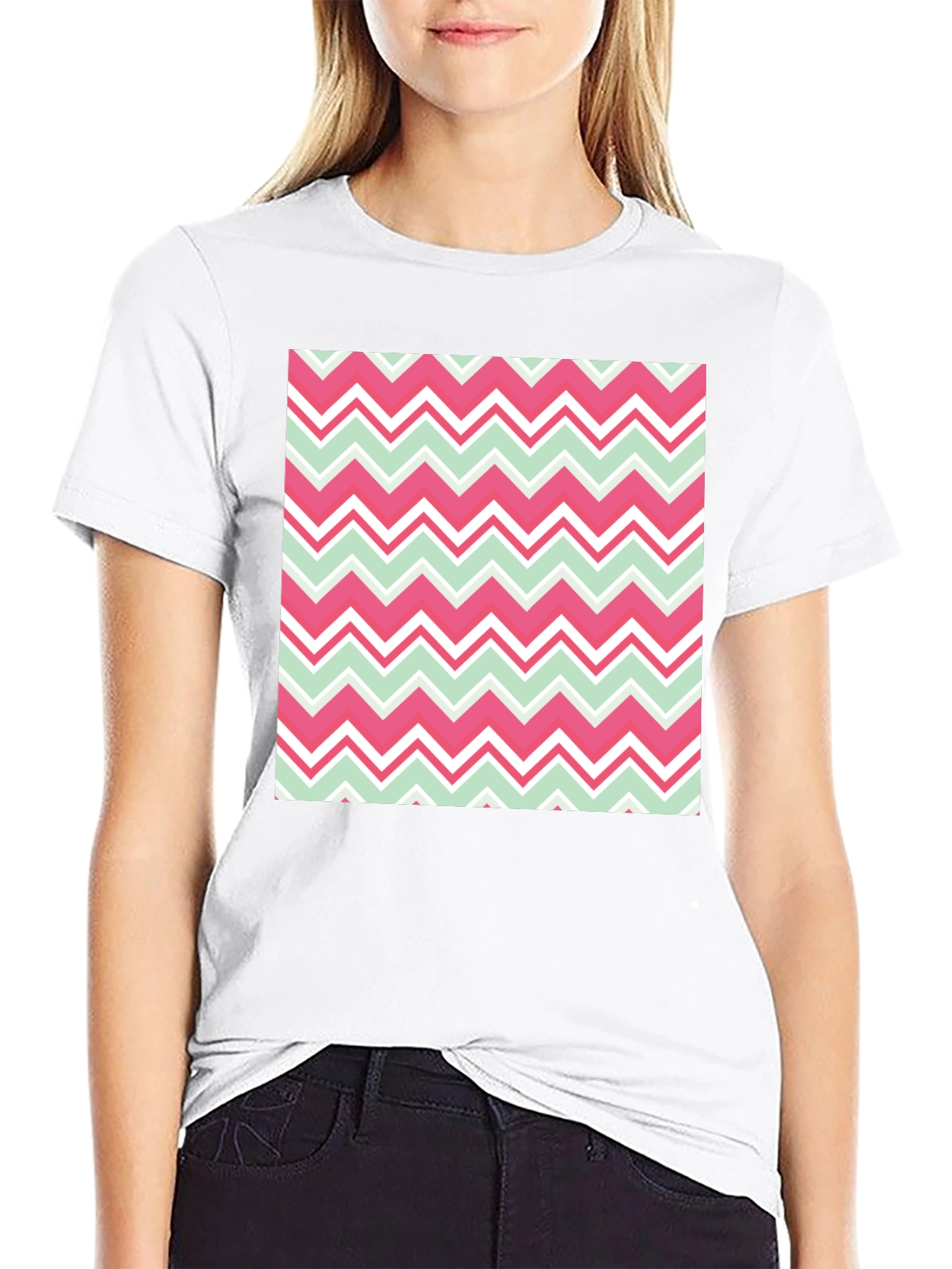 Chevron Pattern T-Shirt - Black Crew Neck Tee